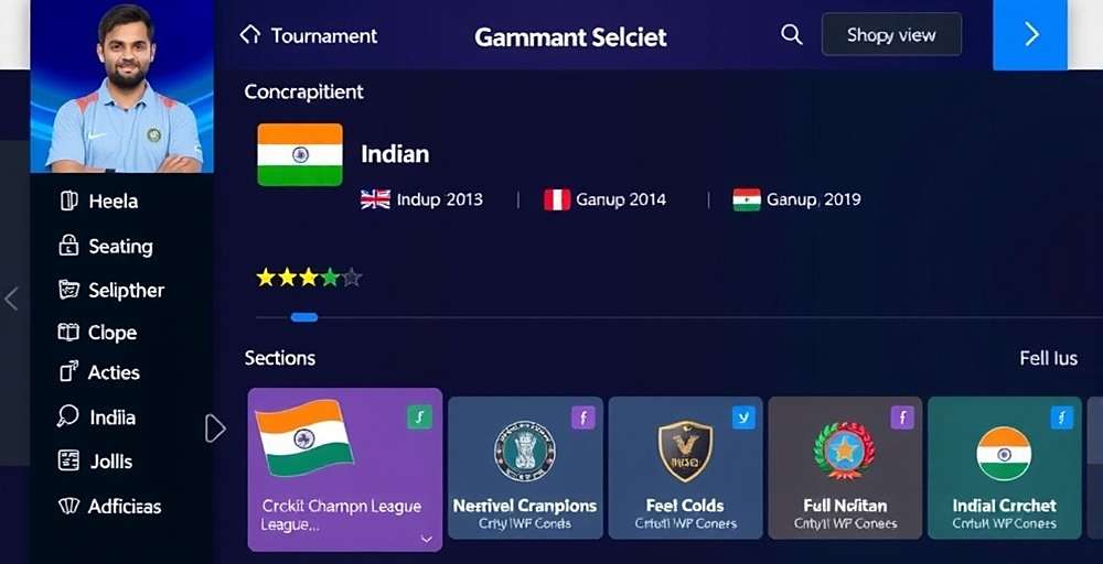 Cricket Champions League Tournaments Cricket Champions League tournament selection screen showing various Indian cricket competitions