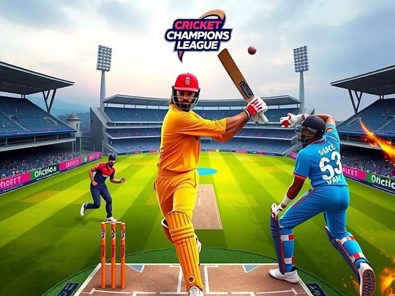 Cricket Champions League Gameplay Cricket Champions League gameplay showing intense cricket match with Indian stadium background