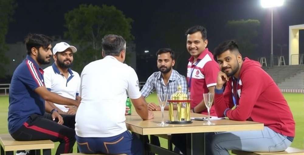 Cricket Champions League Community Meetup Cricket Champions League community meetup in India with players gathered for a tournament
